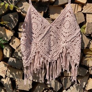 Handmade crocheted brush pink bikini top coverup